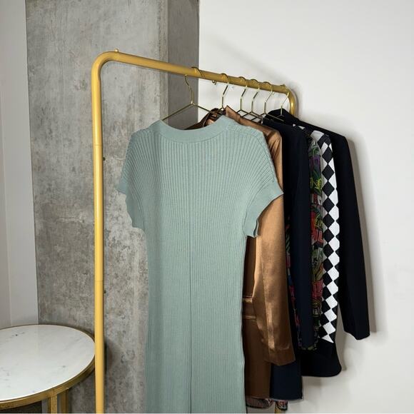 Varley Aria Short-Sleeve Knit Midi Dress in Mint - Picture 9 of 14